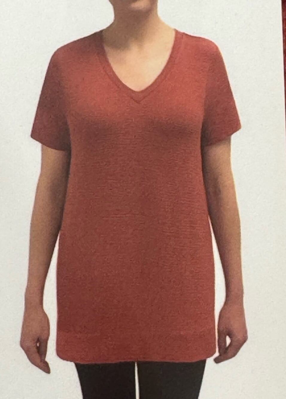 Adrianna Papell Red V-Neck Tunic Blouse Top Short Sleeve NEW Women's Large